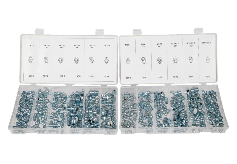 SAE & MM Hydraulic Grease Fitting Kit, 220 Piece Straight and Angled | 1/4", 1/8"